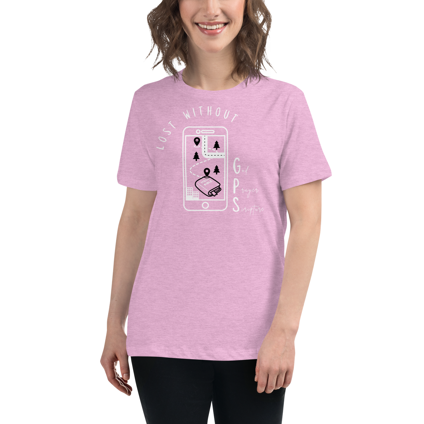 Women's Relaxed GPS (God Prayer Scripture) T-Shirt | Christian Clothing | Faith-Based Apparel