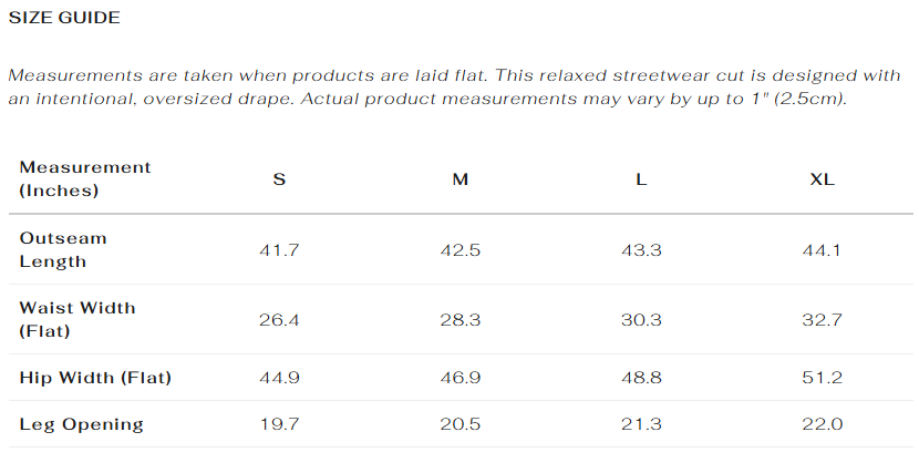 Size guide for Apostles Apparel Foundations &