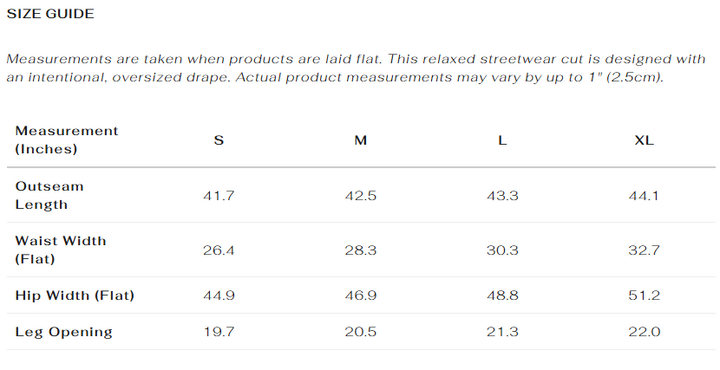 Size guide for Apostles Apparel Foundations &
