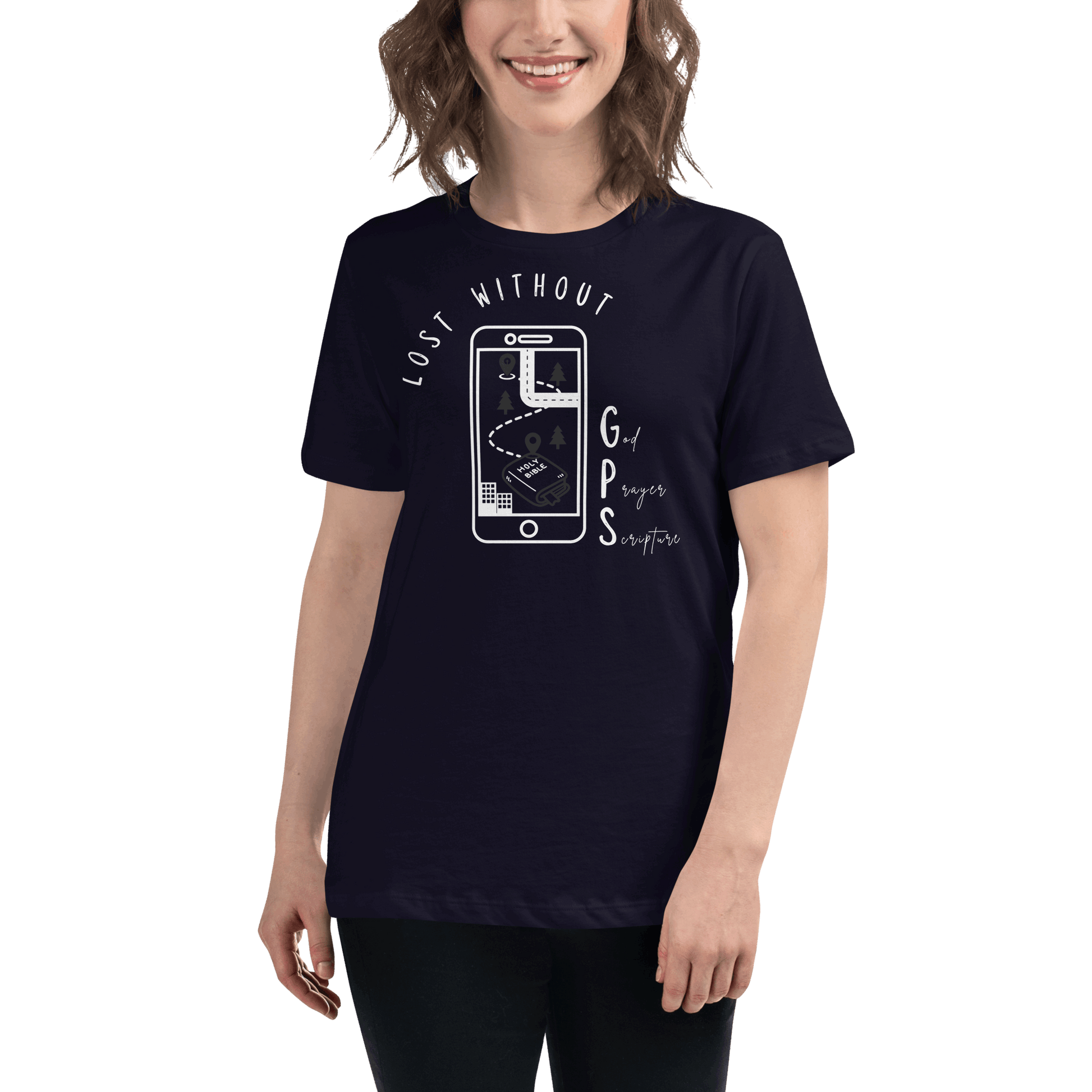 Women's Relaxed GPS (God Prayer Scripture) T-Shirt | Christian Clothing | Faith-Based Apparel